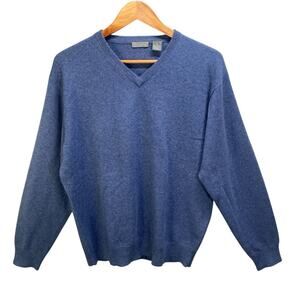 CH Classics Mens V-Neck Cashmere Sweater Long Sleeve Blue Pullover Size Medium